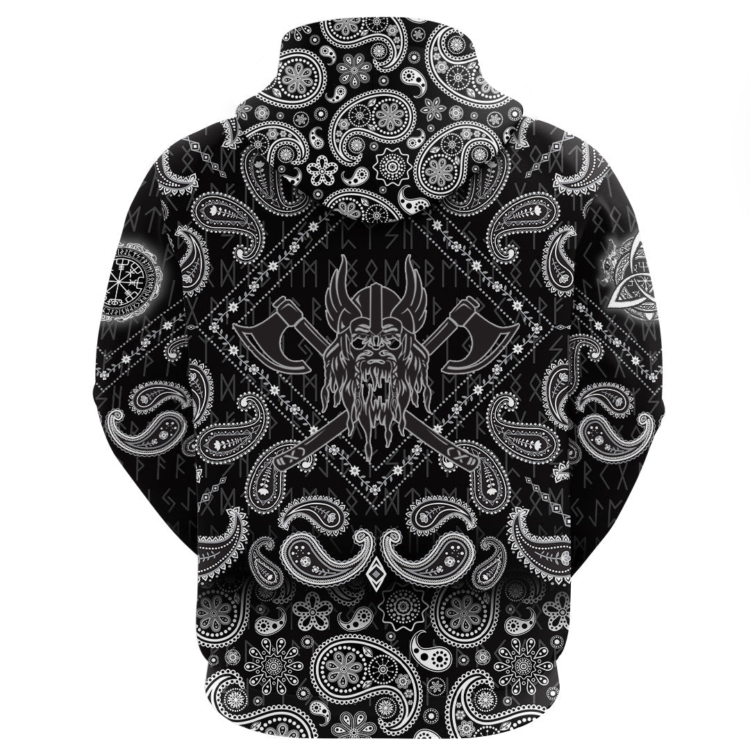 Viking Hoodie Warrior Emblem with Bandana Paisley Style RLT12 - Wonder Print Shop