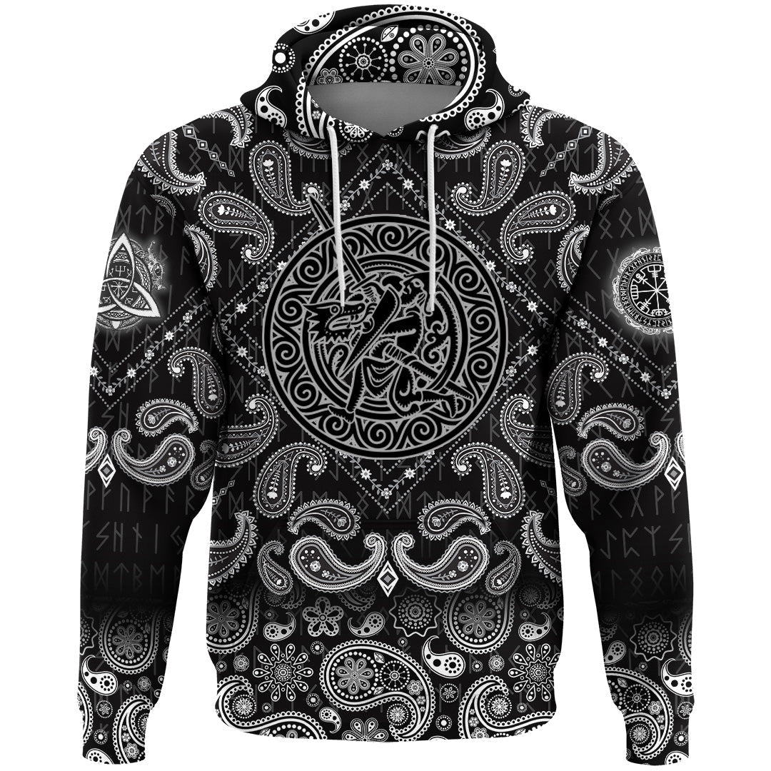 Viking Hoodie Warrior Fighting Dragon with Bandana Paisley Style RLT12 - Wonder Print Shop