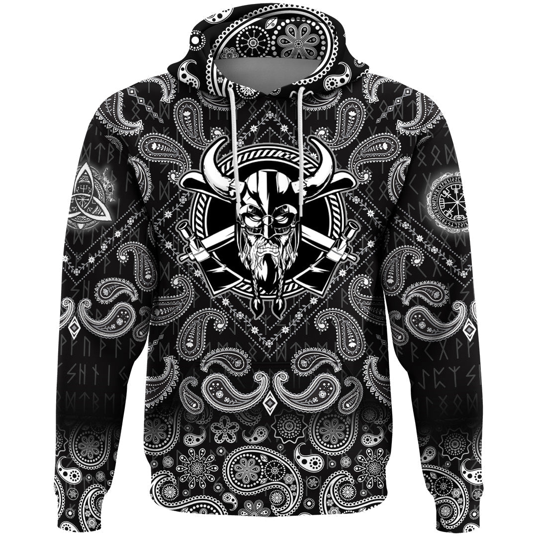 Viking Hoodie Warrior Head With Axe with Bandana Paisley Style RLT12 - Wonder Print Shop