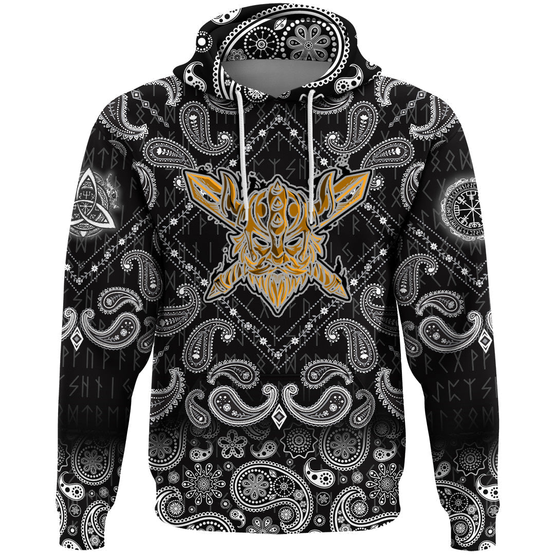 Viking Hoodie Warrior Head with Bandana Paisley Style RLT12 - Wonder Print Shop