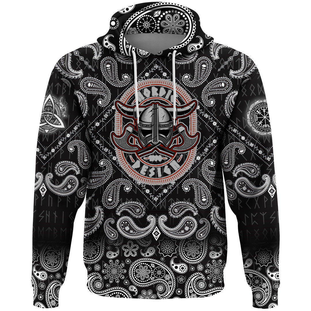 Viking Hoodie Warrior Helmet With Axes with Bandana Paisley Style RLT12 - Wonder Print Shop