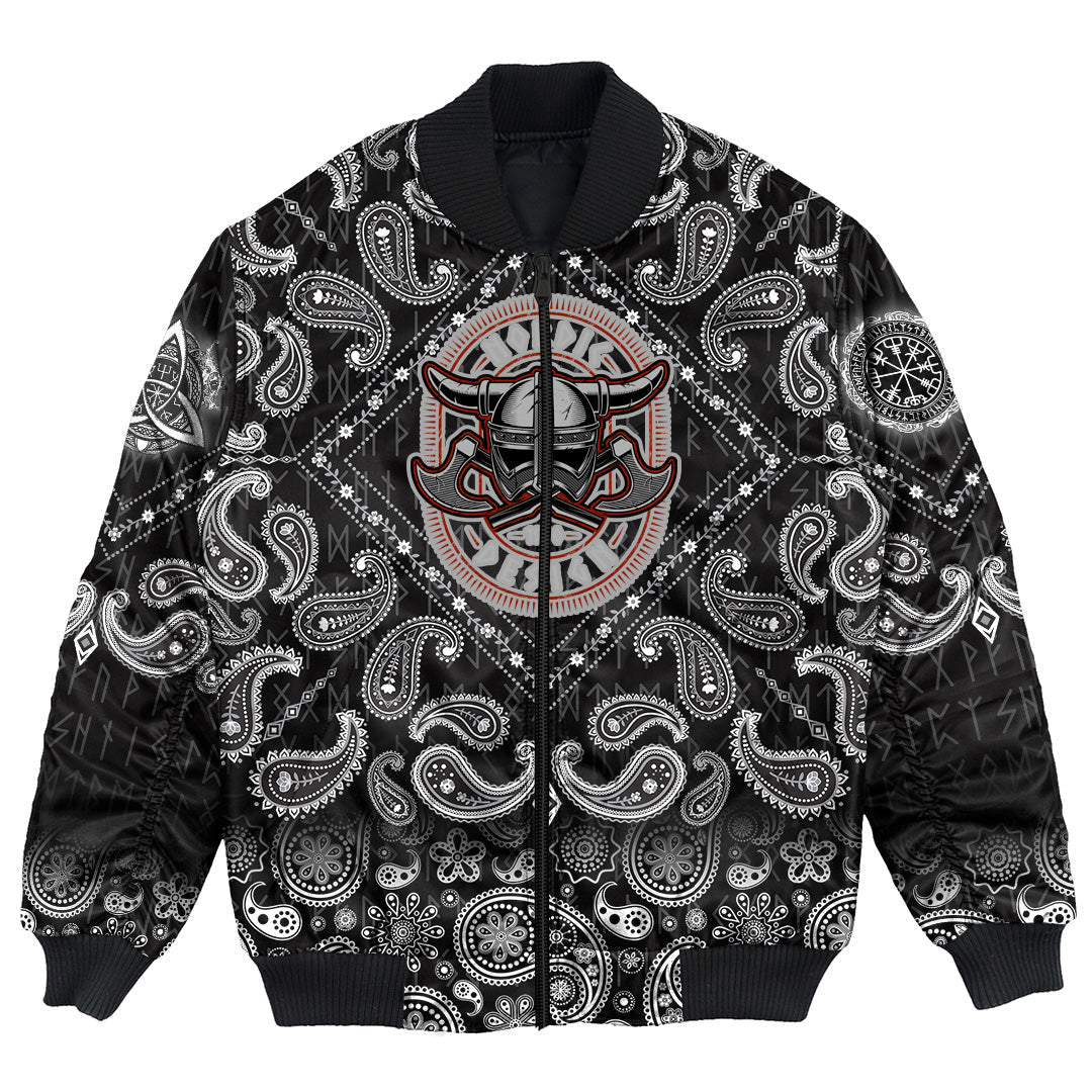 Viking Bomber Jacket Warrior Helmet With Axes with Bandana Paisley Style RLT12 - Wonder Print Shop