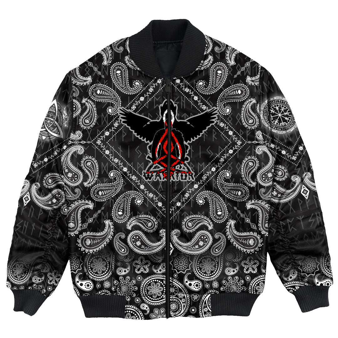 Viking Bomber Jacket Warrior Ravens Valknut with Bandana Paisley Style RLT12 - Wonder Print Shop