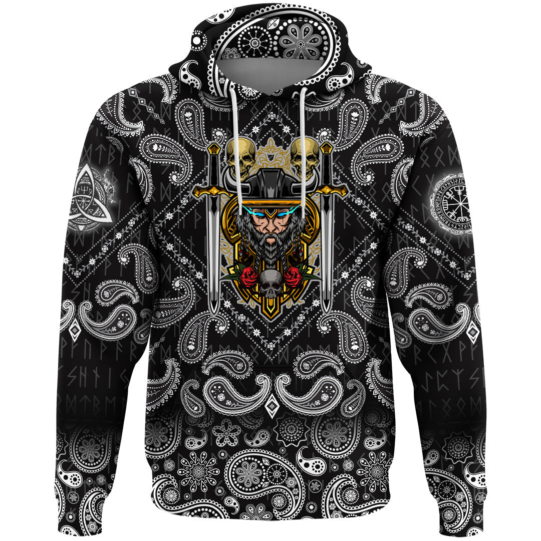 Viking Hoodie Warrior Sword with Bandana Paisley Style RLT12 - Wonder Print Shop