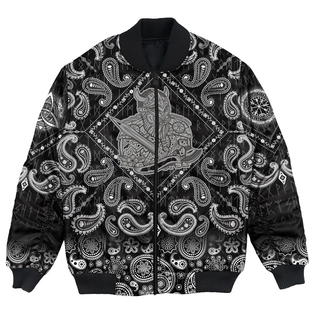 Viking Bomber Jacket Warrior Vintage with Bandana Paisley Style RLT12 - Wonder Print Shop