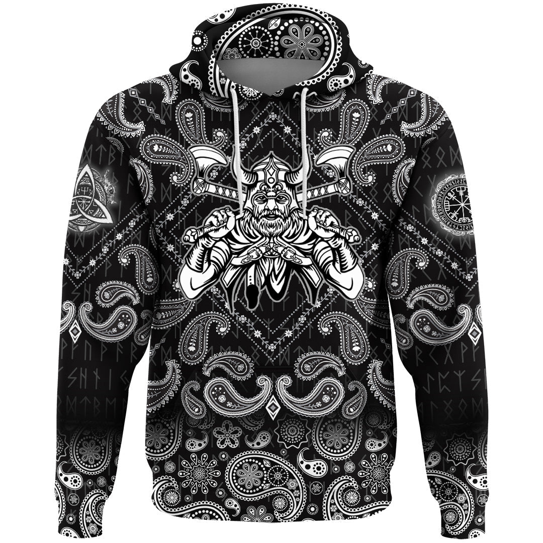 Viking Hoodie Warrior With Big Crossed Axes with Bandana Paisley Style RLT12 - Wonder Print Shop