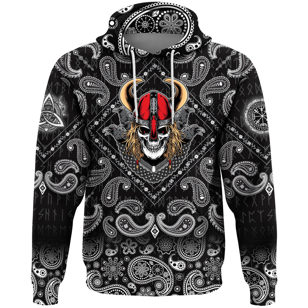 Viking Hoodie Warrior With Raven with Bandana Paisley Style RLT12 - Wonder Print Shop