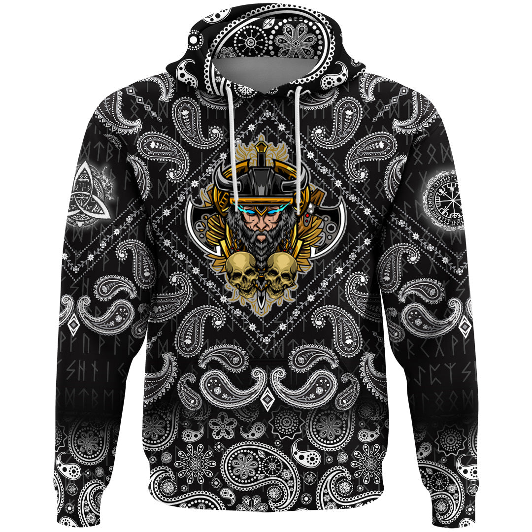 Viking Hoodie Warrior and Skull with Bandana Paisley Style RLT12 - Wonder Print Shop