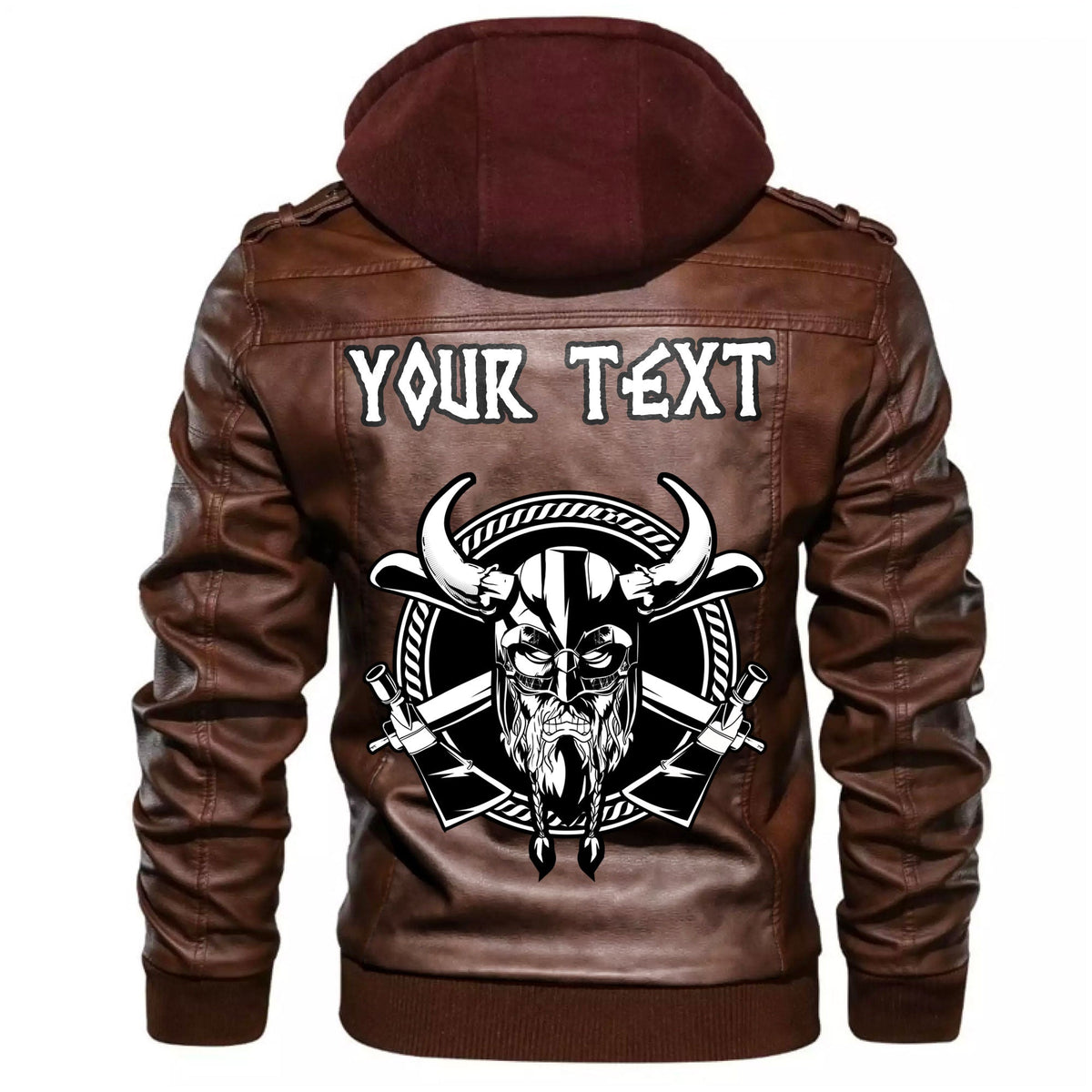 (Custom) Wonder Print Shop - Warrior Head With Axe Leather Jacket RLT12 - Wonder Print Shop