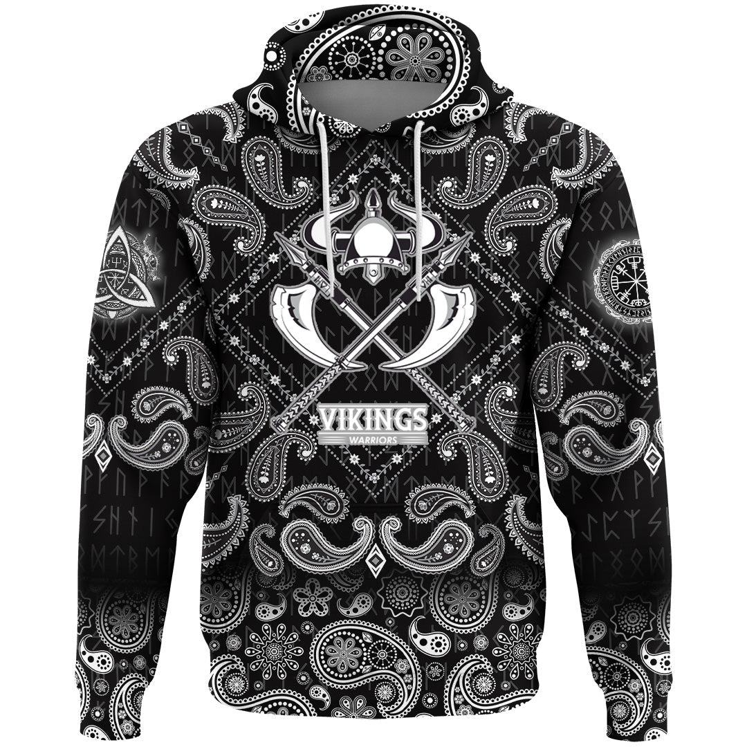 Viking Hoodie Warriors and Medieval Drawings Weapons with Bandana Paisley Style RLT12 - Wonder Print Shop