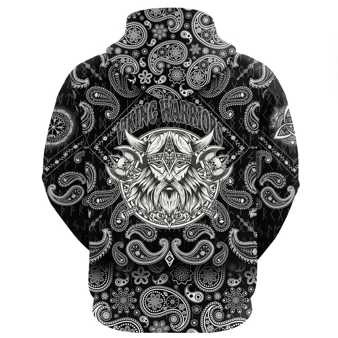 Viking Hoodie Warriors Head Monochrome Color with Bandana Paisley Style RLT12 - Wonder Print Shop