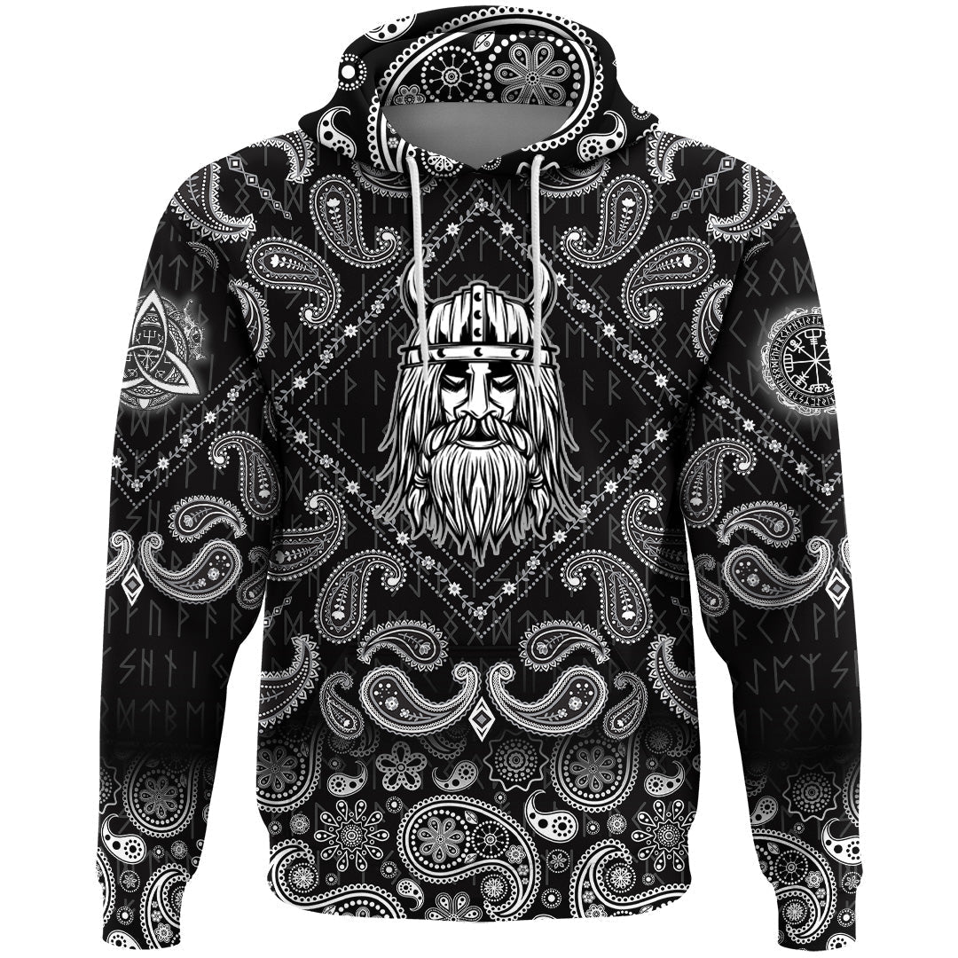Viking Hoodie Warriors Set Black and White with Bandana Paisley Style RLT12 - Wonder Print Shop