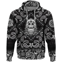 Viking Hoodie Warriors Set Black and White with Bandana Paisley Style RLT12 - Wonder Print Shop