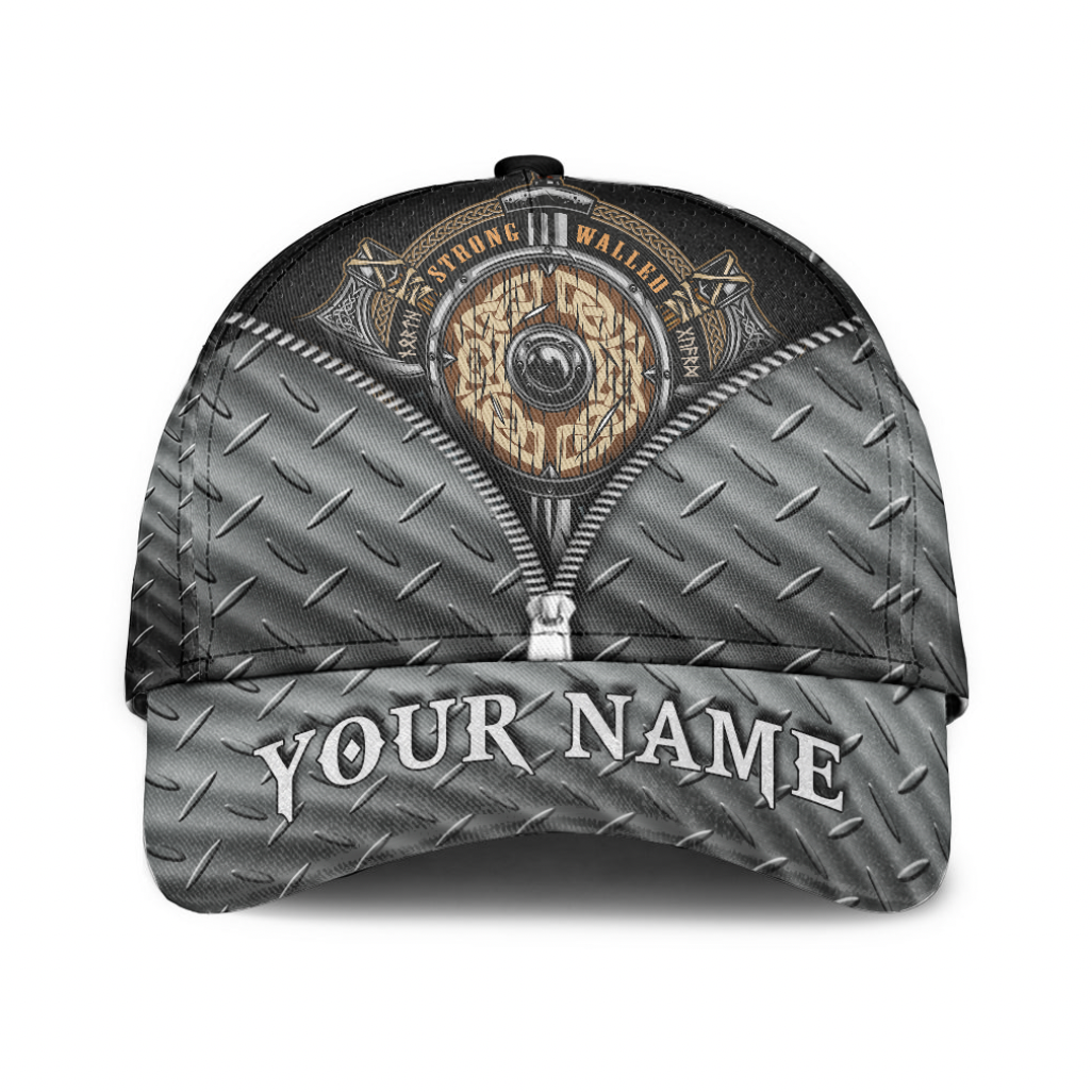 custom-viking-classic-cap-weapon-colorful-label-in-vintage-style-with-wooden-shield-classic-cap