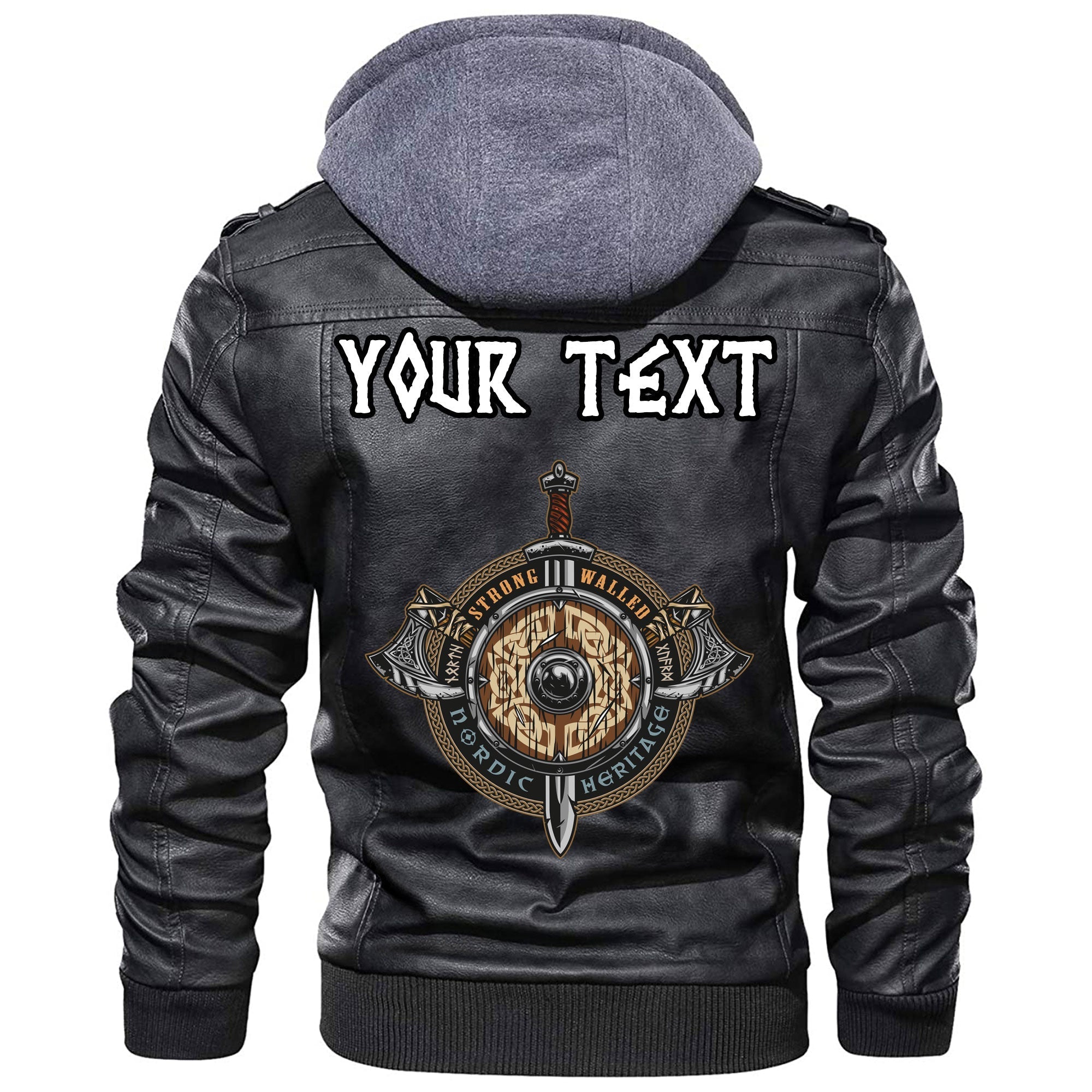 custom-wonder-print-shop-weapon-colorful-label-in-vintage-style-with-wooden-shield-leather-jacket