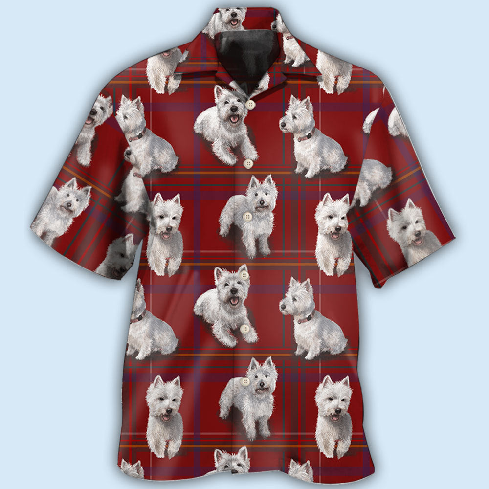 West Highland Terrier Dog Lover Red Background Hawaiian Shirt - Wonder Print Shop