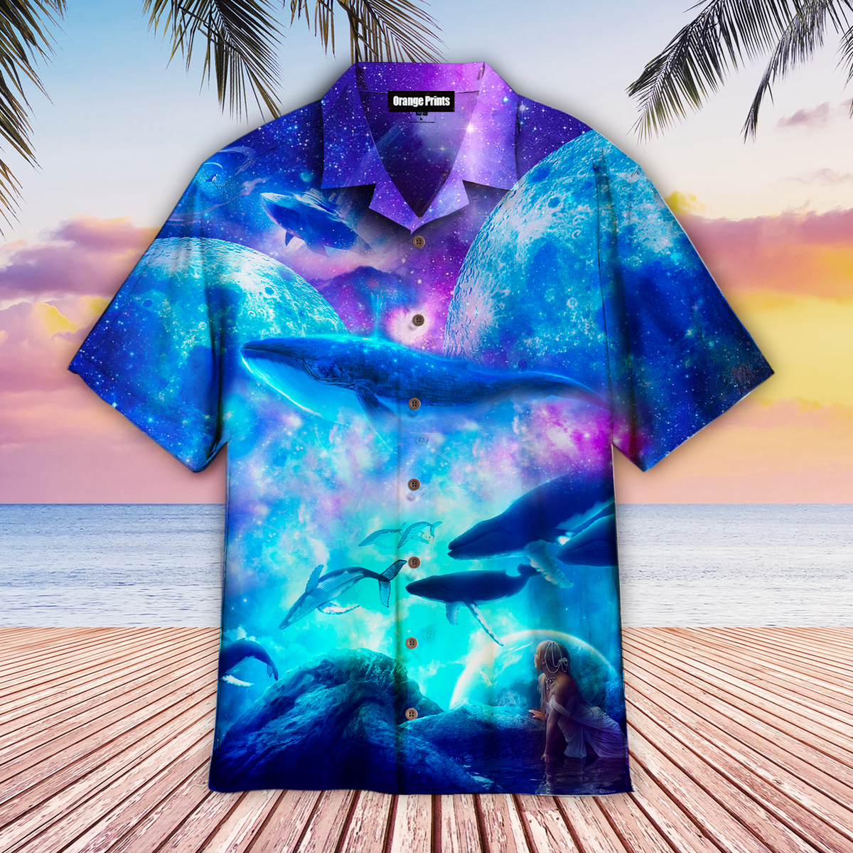 Whale Blue Galaxy Neon Hawaiian Shirt - Wonder Print Shop