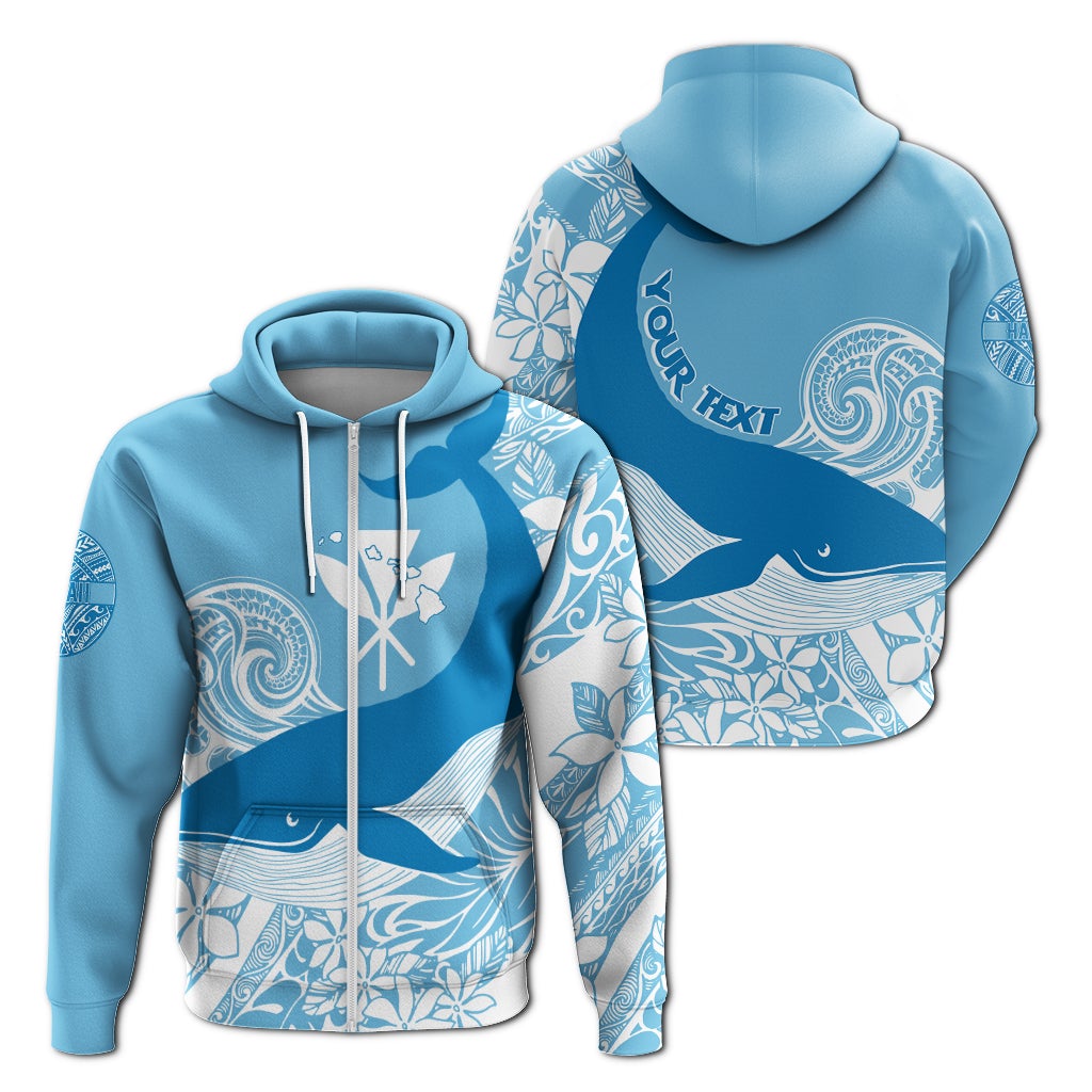 Custom Hawaii Kohala Humpback Whale Zip Up Hoodie Cerulean - Wonder Print Shop
