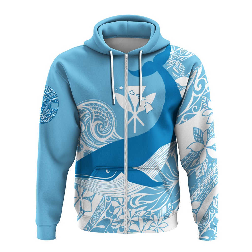 Custom Hawaii Kohala Humpback Whale Zip Up Hoodie Cerulean - Wonder Print Shop