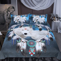 White Wolf Couple Dreamcatcher Native American Bedding Set LT10 - Wonder Print Shop