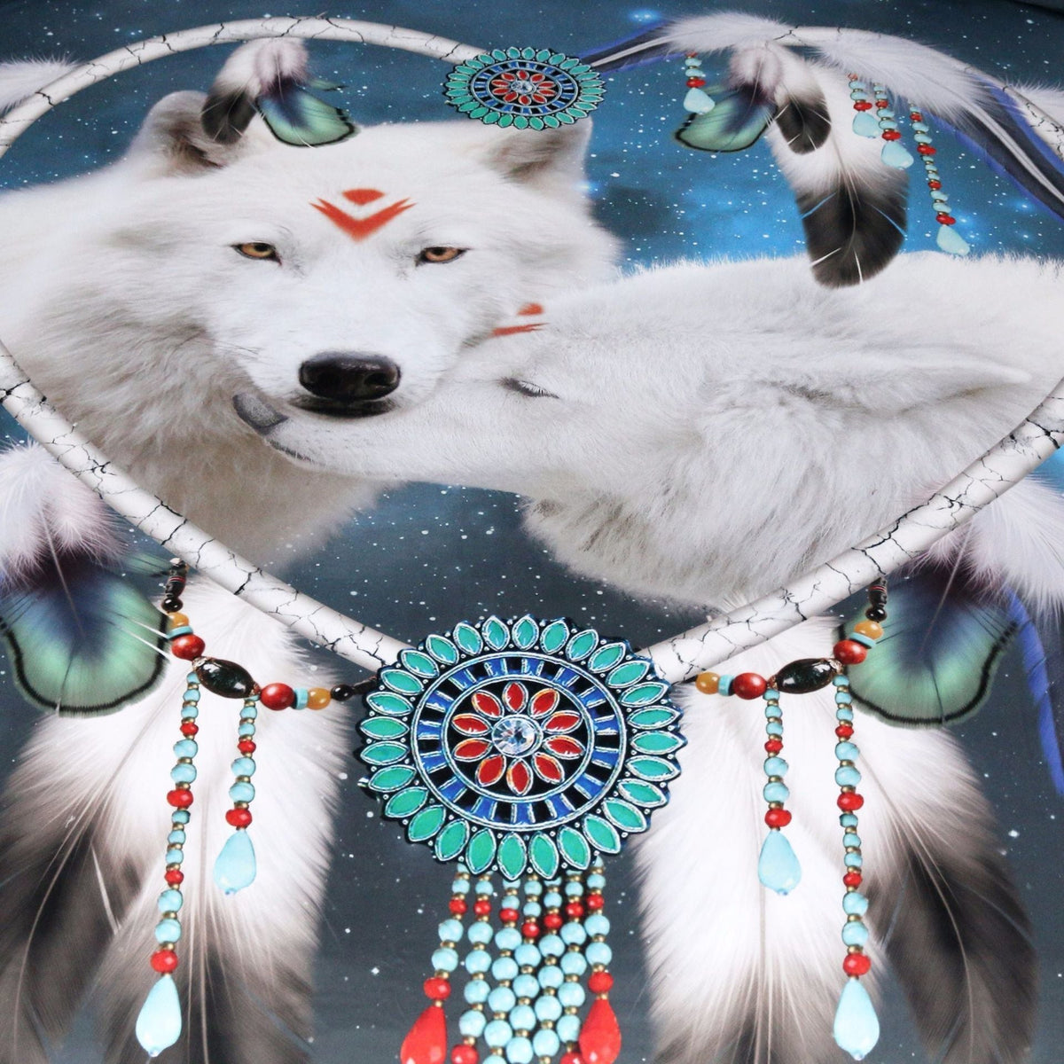 White Wolf Couple Dreamcatcher Native American Bedding Set LT10 - Wonder Print Shop