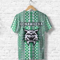 Green patterned school T-shirt, 'KONAWAENA' headline and large wildcat emblem graphic