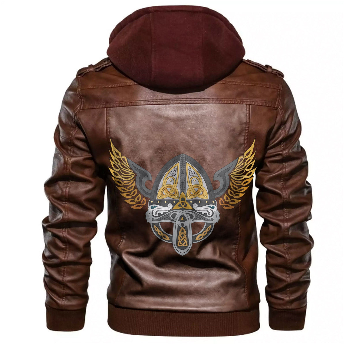 Viking Winged Helmet With Scandinavian Pattern Leather Jacket RLT12 - Wonder Print Shop