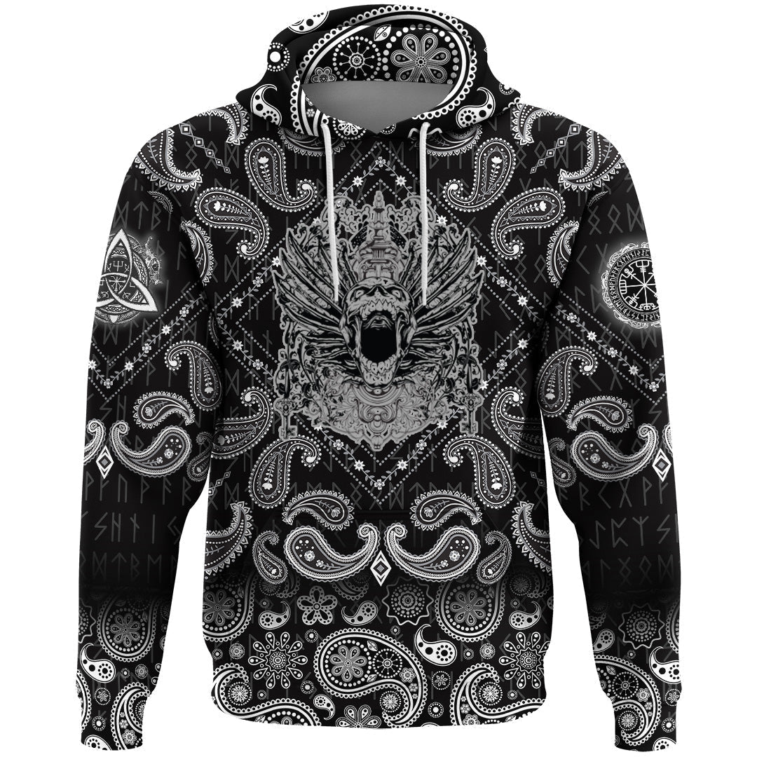 Viking Hoodie Winged Skull with Bandana Paisley Style RLT12 - Wonder Print Shop