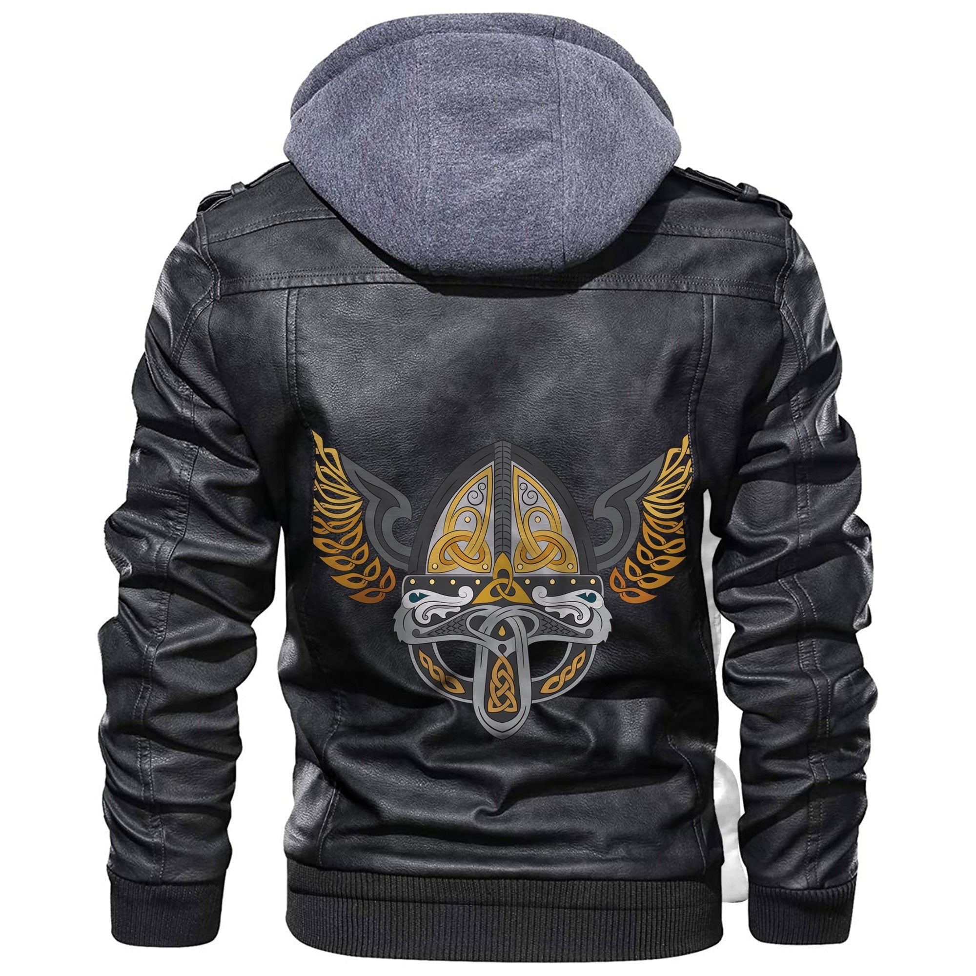 Viking Winged Helmet With Scandinavian Pattern Leather Jacket RLT12 - Wonder Print Shop