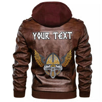 (Custom) Wonder Print Shop - Winged Helmet With Scandinavian Pattern Leather Jacket RLT12 - Wonder Print Shop
