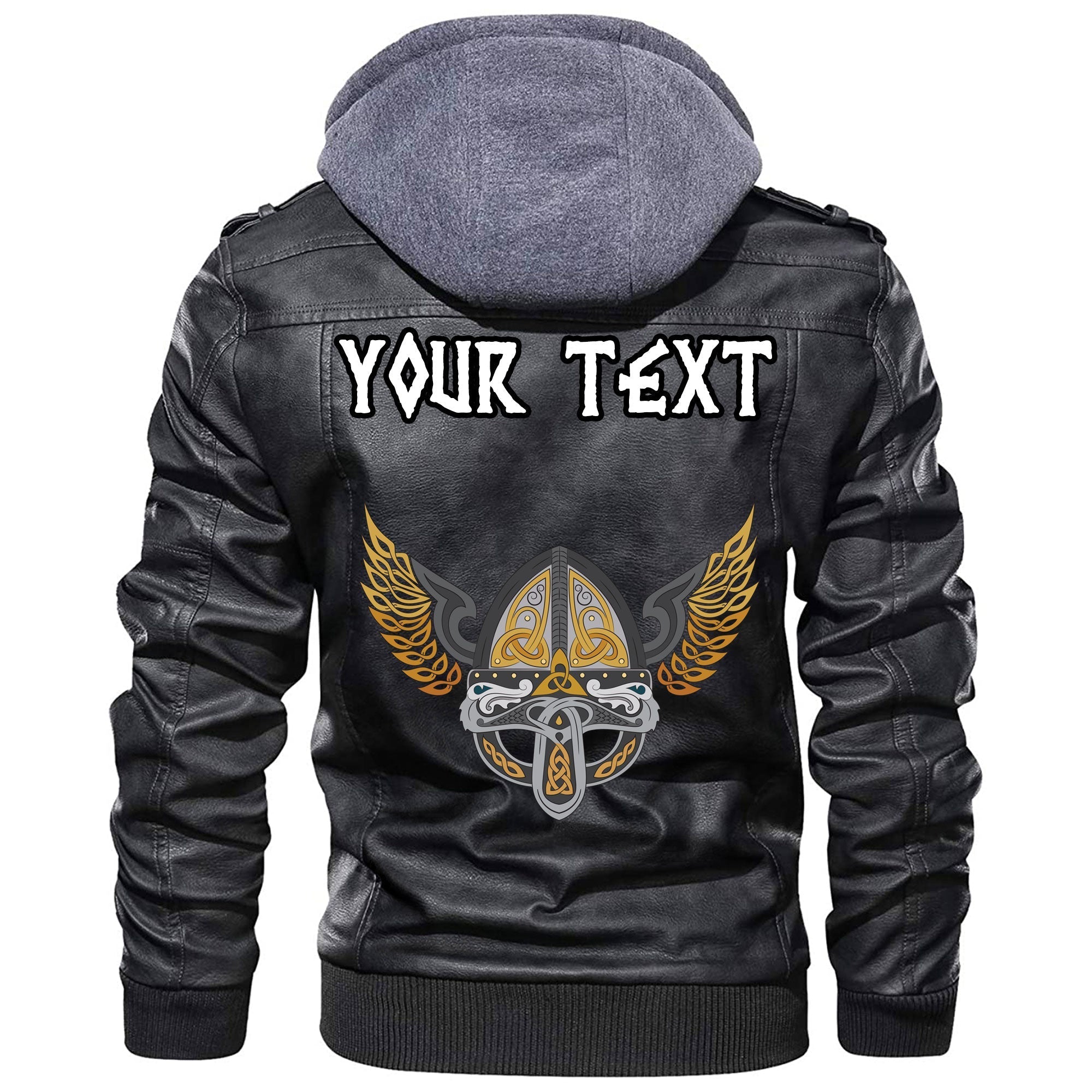 (Custom) Wonder Print Shop - Winged Helmet With Scandinavian Pattern Leather Jacket RLT12 - Wonder Print Shop