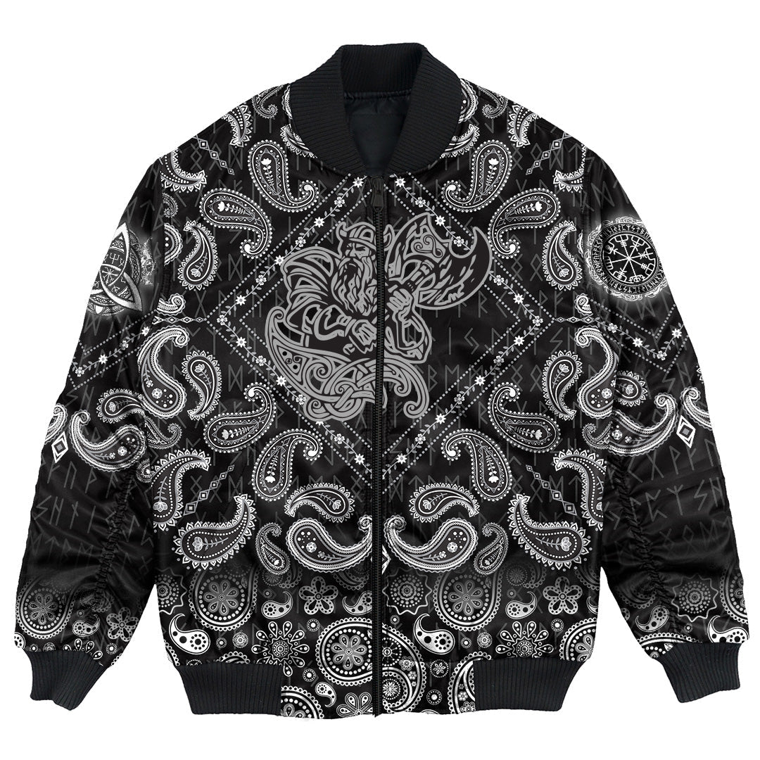 Viking Bomber Jacket With An Axe With The Motives Of Scandinavian Culture with Bandana Paisley Style RLT12 - Wonder Print Shop