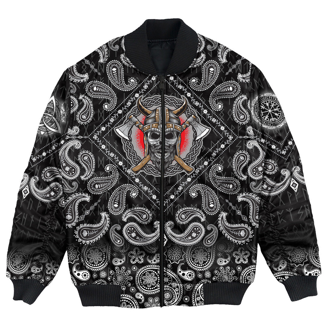 Viking Bomber Jacket With Axe Logo with Bandana Paisley Style RLT12 - Wonder Print Shop