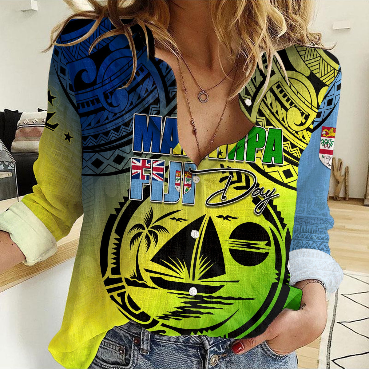 Malampa Fiji Day Women Casual Shirt Flags Mix Style - Wonder Print Shop