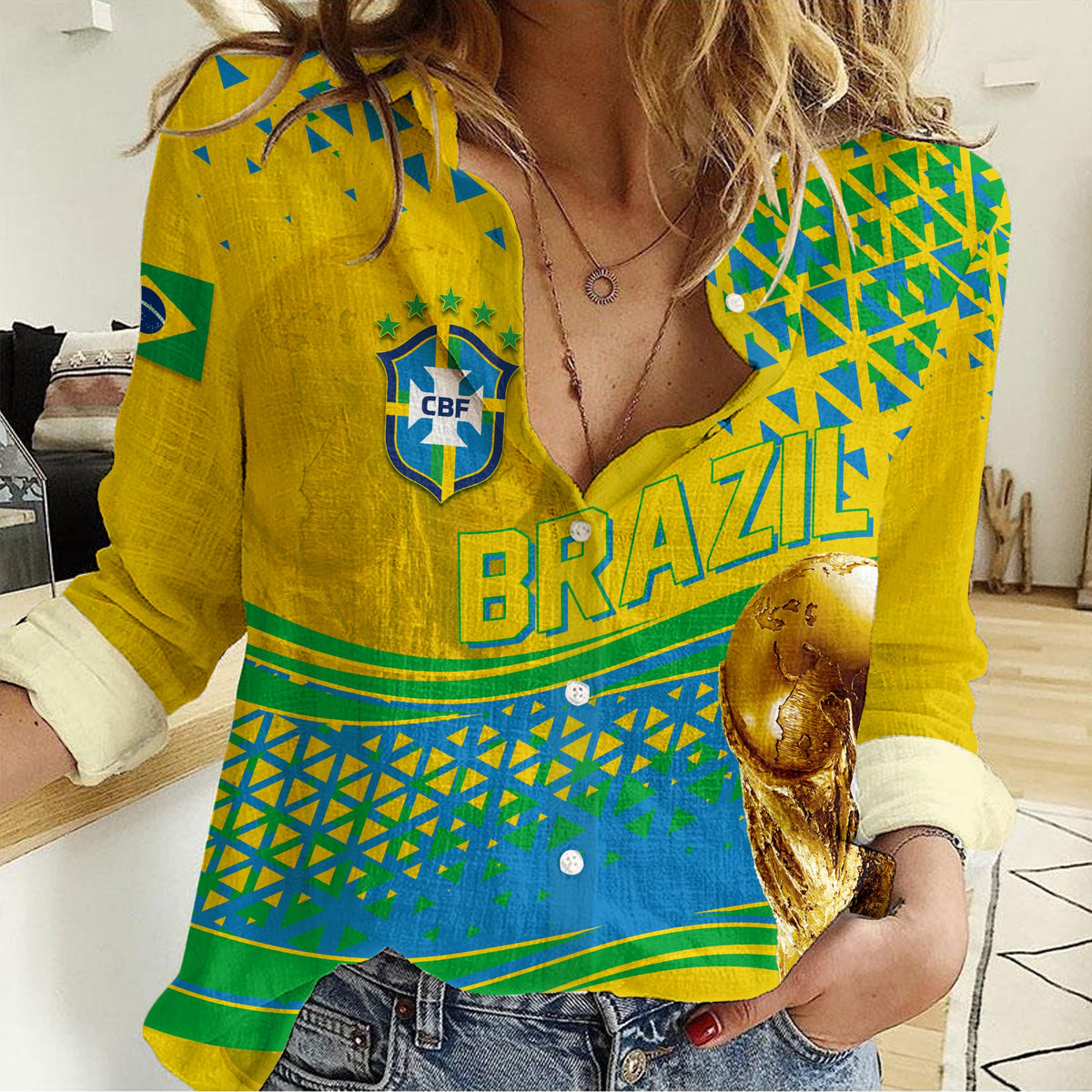 Personalised Brazil Women Casual Shirt World Cup 2022 - Champions - Wonder Print Shop