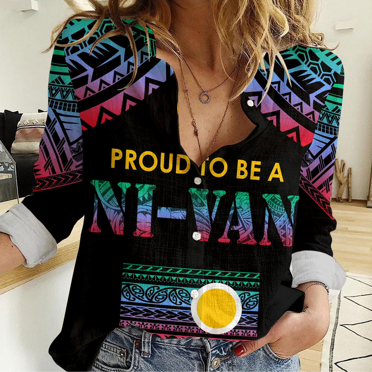Vanuatu Proud To Be A Ni-Van - Polynesian Pattern Women Casual Shirt - Shefa Province - Wonder Print Shop