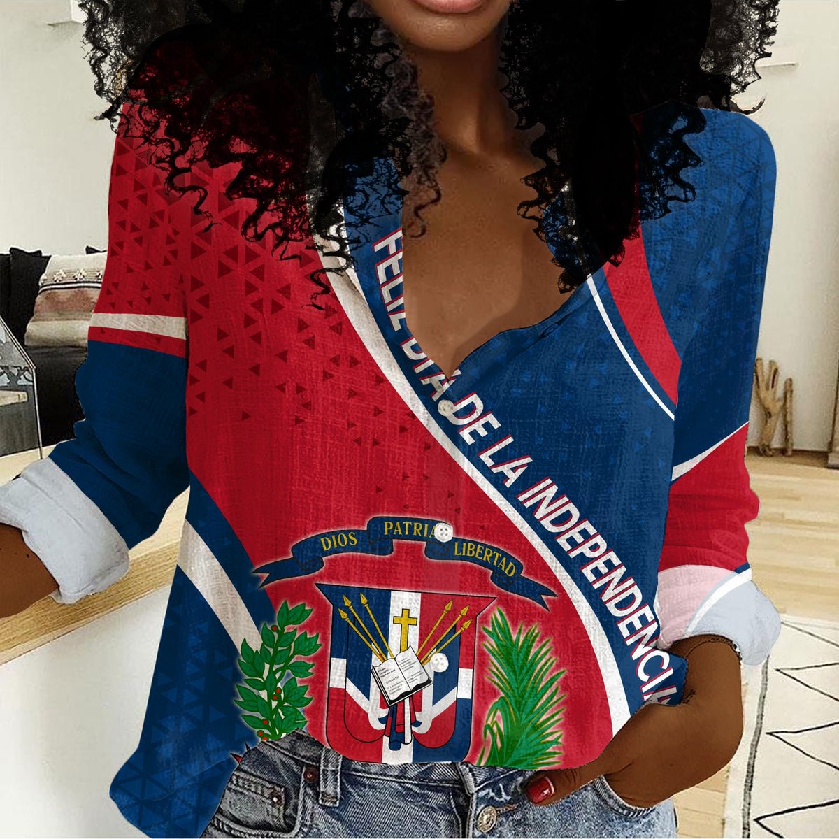 Dominican Republic Women Casual Shirt Independence Day - Curve Style - Wonder Print Shop