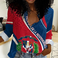 Dominican Republic Women Casual Shirt Independence Day - Curve Style - Wonder Print Shop
