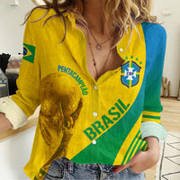 Personalised Brazil Women Casual Shirt World Cup 2022 Pentacampe o - Wonder Print Shop