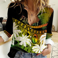 Personalised Fiji Day Women Casual Shirt Flying Fijians Masi Kesa Style - Reggae - Wonder Print Shop