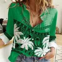 Personalised Fiji Day Women Casual Shirt Flying Fijians Masi Kesa Style - Green - Wonder Print Shop