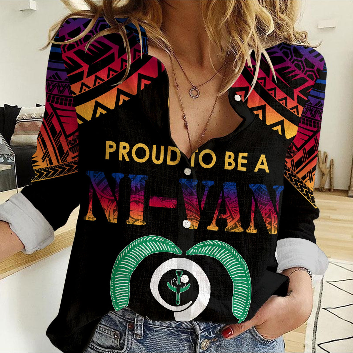 Vanuatu Proud To Be A Ni-Van - Polynesian Pattern Women Casual Shirt - Torba Province - Wonder Print Shop