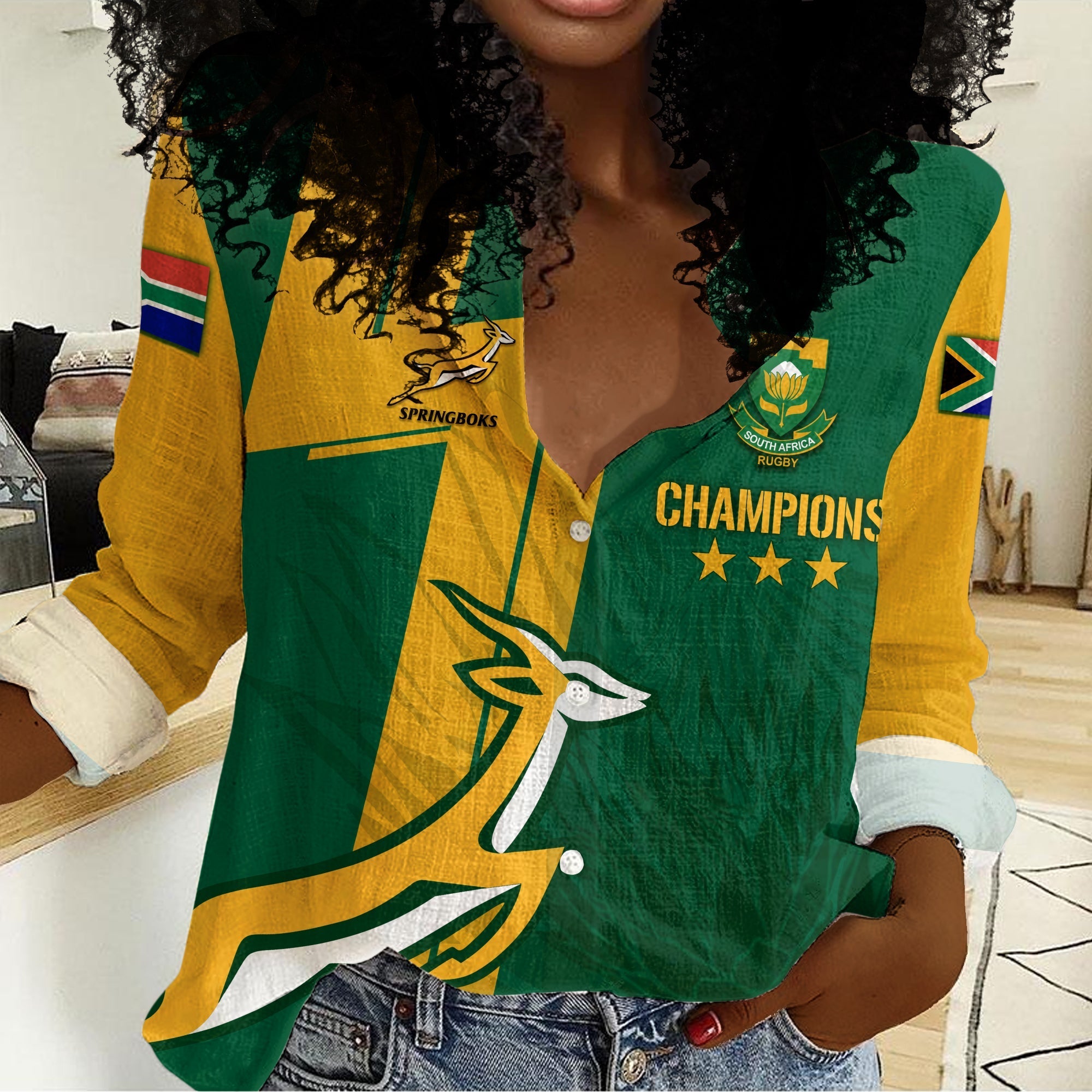 personalised-south-africa-women-casual-shirt-rugby-7s-2022-champion-springboks