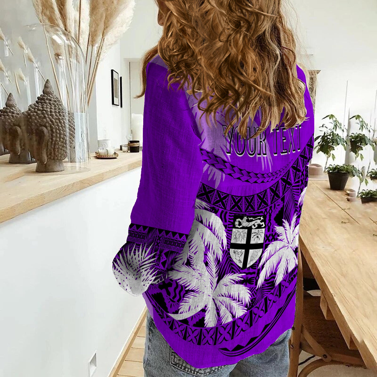 Personalised Fiji Day Women Casual Shirt Flying Fijians Masi Kesa Style - Violet - Wonder Print Shop