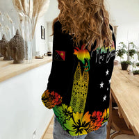 PNG Hibiscus Tribal Pattern Women Casual Shirt Motuan Reggae Color - Wonder Print Shop