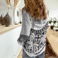 Personalised Fiji Day Women Casual Shirt Flying Fijians Masi Kesa Style - White - Wonder Print Shop