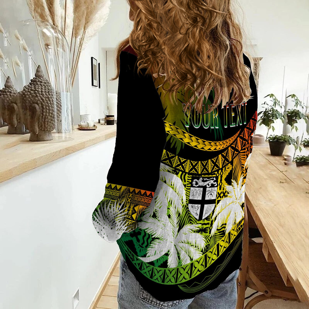 Personalised Fiji Day Women Casual Shirt Flying Fijians Masi Kesa Style - Reggae - Wonder Print Shop