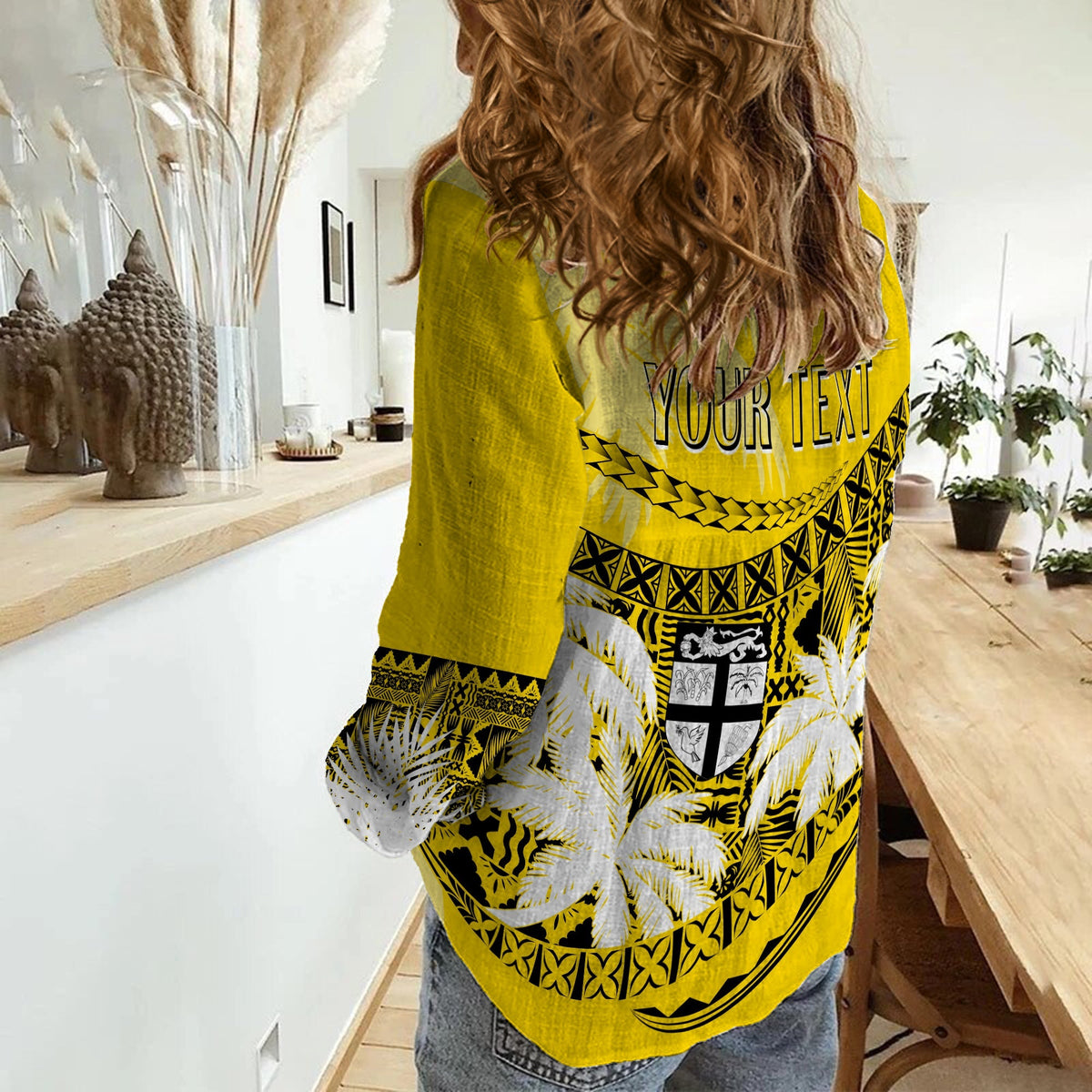 Personalised Fiji Day Women Casual Shirt Flying Fijians Masi Kesa Style - Gold - Wonder Print Shop