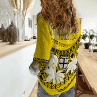 Personalised Fiji Day Women Casual Shirt Flying Fijians Masi Kesa Style - Gold - Wonder Print Shop