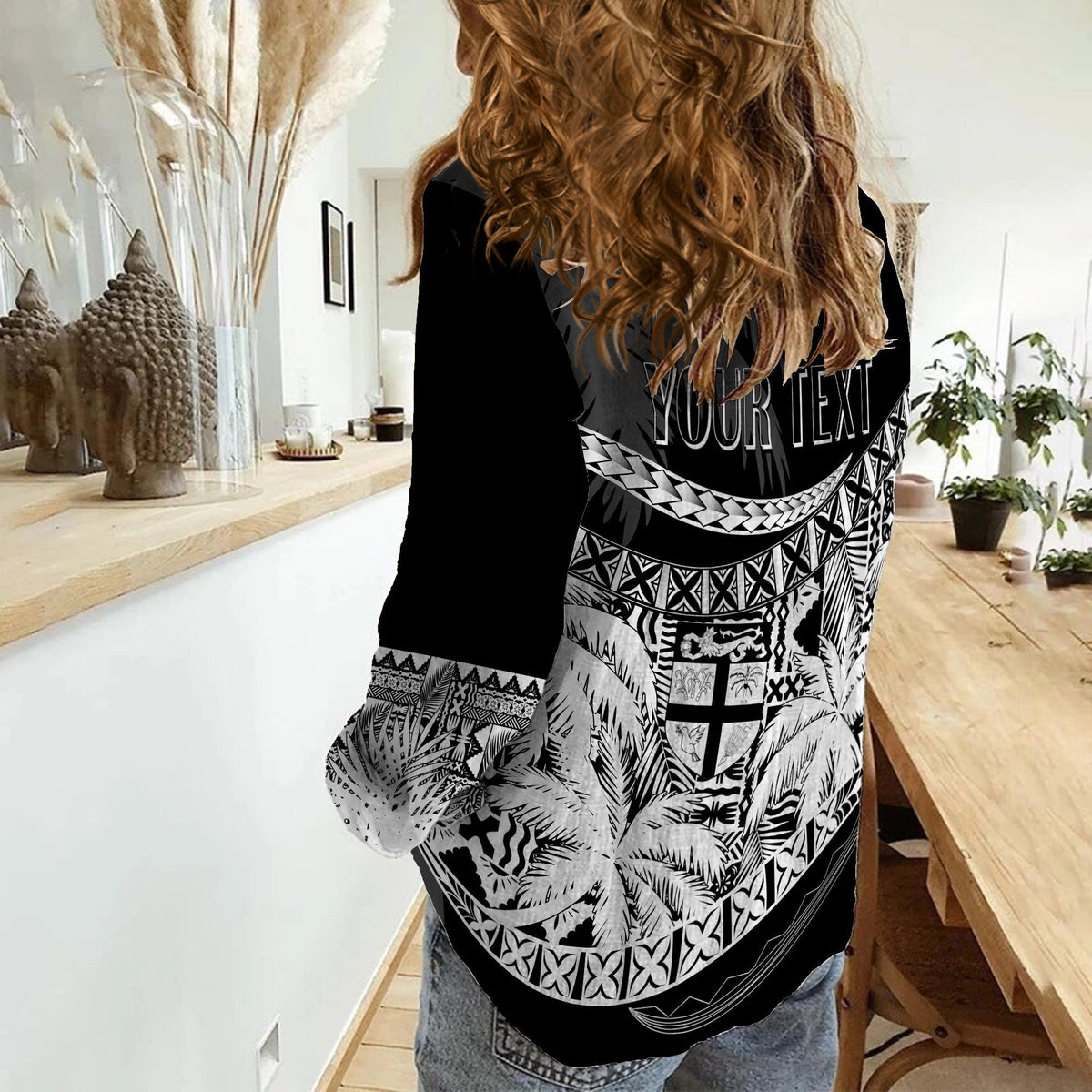 Personalised Fiji Day Women Casual Shirt Flying Fijians Masi Kesa Style - Black - Wonder Print Shop